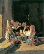 Ferdinand Georg Waldmueller  - paintings - Kinder schmücken den Hut eines Konskribierten