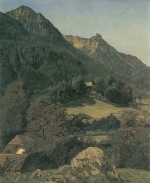 Ferdinand Georg Waldmueller  - Bilder Gemälde - Parthie beim Dorfe Ahorn bei Ischl mit Looskogel und Rettenkogel