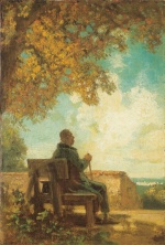 Bild:Alter Mann auf einer Ruhebank