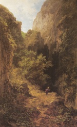 Carl Spitzweg  - Bilder Gemälde - Angelnder Mönch mit Strohhut und rotem Schirm