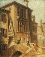 Carl Spitzweg  - Bilder Gemälde - Ansicht des Ponte E Calle del Pardiso