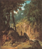 Carl Spitzweg  - Bilder Gemälde - Bewaldete Schlucht mit Wasserfall