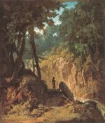 Carl Spitzweg  - paintings - Bewaldete Schlucht mit Wasserfall