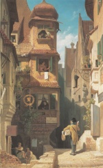 Carl Spitzweg  - Bilder Gemälde - Der Briefbote im Rosenthal