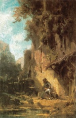 Carl Spitzweg  - paintings - Der Einsiedler eine Gans rupfend