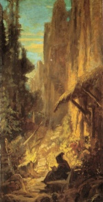 Carl Spitzweg  - Bilder Gemälde - Der Einsiedler in felsiger Schlucht