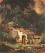 Carl Spitzweg  - Bilder Gemälde - Der Eremit als Blumenfreund