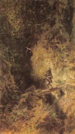 Carl Spitzweg  - Bilder Gemälde - Der Kraxenträger in der Schlucht