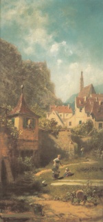 Carl Spitzweg  - Peintures - Le lavoir devant la ville