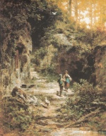 Carl Spitzweg  - Bilder Gemälde - Die Begegnung im Walde