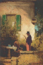 Carl Spitzweg  - Peintures - La lecture au petit déjeuner