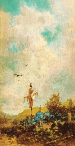 Carl Spitzweg  - Bilder Gemälde - Die Vogelscheuche