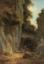 Carl Spitzweg  - Bilder Gemälde - Einsiedler in Felsenschluch