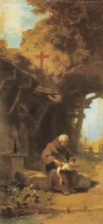 Carl Spitzweg  - Peintures - Moine plumant une oie