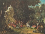 Carl Spitzweg  - Bilder Gemälde - Gesellschaft im Wald mit Tänzerin