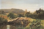 Bild:Landschaft mit Brücke und Stauden