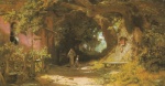 Carl Spitzweg  - Bilder Gemälde - Mönch mit Mädchen in einer Allee