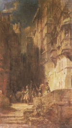 Carl Spitzweg  - Bilder Gemälde - Musikkapelle in einer alten Stadt