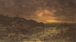 Carl Spitzweg  - Bilder Gemälde - Nächtliche Landschaft mit Sonnenuntergang und Drachen