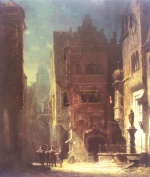 Carl Spitzweg  - Bilder Gemälde - Nächtliches Ständchen in einer mittelalterlichen Stadt