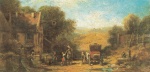 Carl Spitzweg  - Bilder Gemälde - Roter Reisewagen vor dem Wirtshaus (Rast)