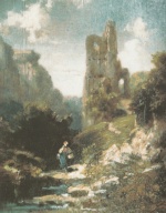 Carl Spitzweg  - Peintures - Paysage de ruines avec gardeuse de vaches