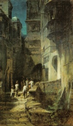 Carl Spitzweg  - Bilder Gemälde - Scharwache in einer mittelalterlichen Stadt