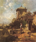 Carl Spitzweg  - paintings - Schildwache auf hoher Festung über einer Stadt