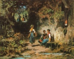 Carl Spitzweg  - Bilder Gemälde - Schulmädchen im Walde