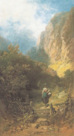 Carl Spitzweg  - Bilder Gemälde - Sennerin mit nachblickendem Jäger