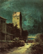 Carl Spitzweg  - Peintures - Mur de la ville au clair de lune