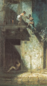 Carl Spitzweg  - paintings - Stelldichein von Harlekin und Colombine