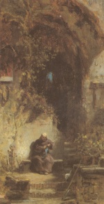 Carl Spitzweg  - Bilder Gemälde - Strickender Einsiedler