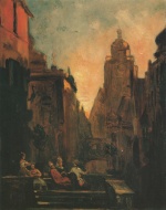 Carl Spitzweg  - Bilder Gemälde - Terrasse vor der Storchenapotheke