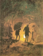 Carl Spitzweg  - Bilder Gemälde - Verregnete Nachtpatie