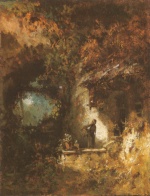 Carl Spitzweg  - Bilder Gemälde - Violinespielender Einsiedler vor seiner Klause