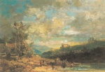 Carl Spitzweg  - Bilder Gemälde - Vorgebirgslandschaft mit Schloss