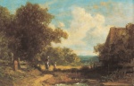 Carl Spitzweg  - Bilder Gemälde - Waldige Landschaft mit Reiter und Mädchen