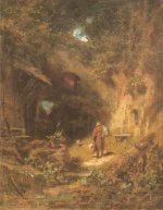 Carl Spitzweg  - Bilder Gemälde - Waldlandschaft mit Eremit