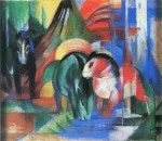 Franz Marc  - Bilder Gemälde - Drei Pferde an der Tränke