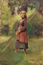 Fritz von Uhde  - Bilder Gemälde - Mädchen bei der Gartenarbeit