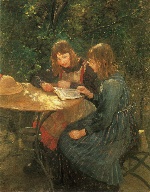 Fritz von Uhde  - Bilder Gemälde - Zwei Mädchen im Garten