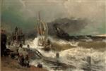 Andreas Achenbach - Bilder Gemälde - A Fishing Boat and a Steamer in Rough Seas