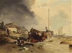 Andreas Achenbach - Bilder Gemälde - A Fishing Boat on the Beach