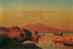 Andreas Achenbach - Bilder Gemälde - Abendlicher Blick über den Golf von Neapel