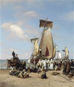 Andreas Achenbach - Bilder Gemälde - Abfahrt der Heringsflotte bei Scheveningen