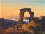 Andreas Achenbach  - paintings - Blick vom Rolandsbogen auf das abendliche Rheintal und das Siebengebirge