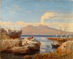 Andreas Achenbach - Bilder Gemälde - Blick über die Bucht von Neapel auf den rauchenden Vesuv