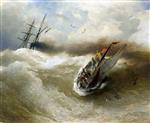 Andreas Achenbach  - paintings - Boats in Stormy Sea