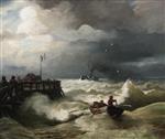 Andreas Achenbach  - Bilder Gemälde - Einlaufender Dampfer auf tosender See